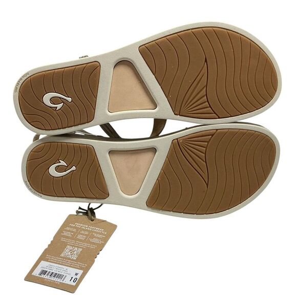 Olukai Sandals Womens 10 Gold Bubbly/White Sand Onohi Strappy Platform NEW - Picture 8 of 11